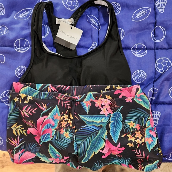 WENLY ZENG 2PC SWEATSUIT BLACK CROP TOP FLORAL PRINT  BOTTOM SIZE SMALL - Picture 10 of 13